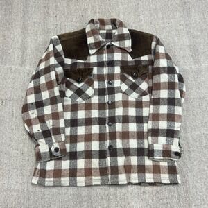 Vintage Sears Flannel Jacket Mens Large Brown 1970s Wool Plaid Western
